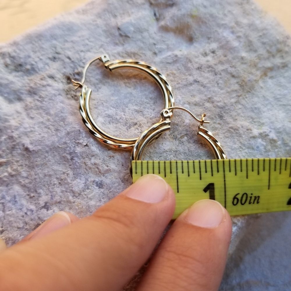 Solid 14k Yellow Gold Double Hoops - image 3